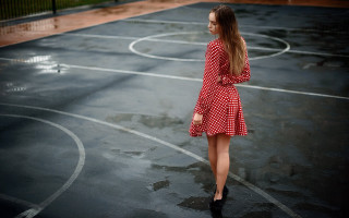 Woman red white dress basketball - a basketball court free wallpaper