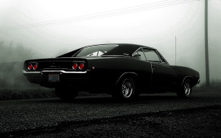 Black white car road fog - photo of a car free wallpaper