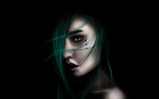 Creepy green haired woman gothic - black makeup free wallpaper