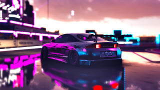 Car neon building city street - a neon sign free wallpaper