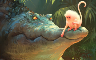 Monkey crocodile jungle fantasy illustration - a monkey free wallpaper for desktop