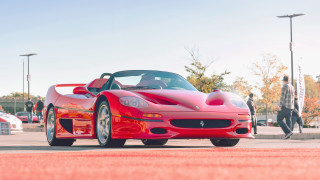 Red sports car man walking - the side of the road free wallpaper