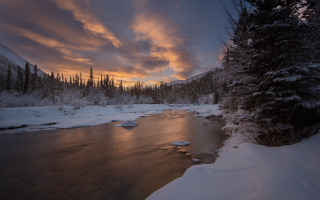 Snowy river forest cloudy sky - alexander brook free wallpaper