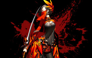 Woman red black outfit sword 4 - sharp high detail free wallpaper