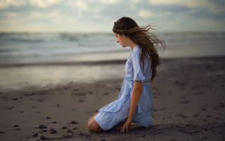 Beach woman blowing hair ocean - a beach next free wallpaper