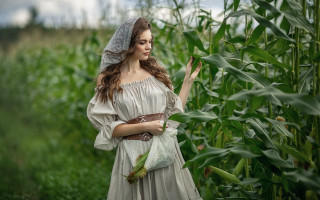 Woman dress cornfield magic realism - a storybook illustration free wallpaper