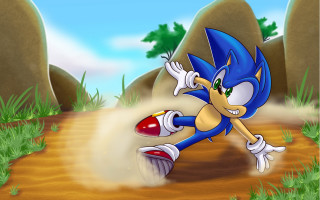 Kicking dirt cartoon boy nature - a rock formation in the background free wallpaper