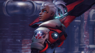 Futuristic woman redhelmet brickwall whitehair - helmet free wallpaper