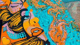 Colorful wall woman face man - side and a man free wallpaper