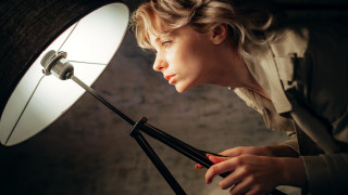 Woman light mirror lamp blonde - the side of her face free wallpaper