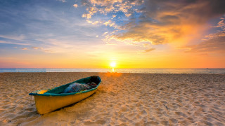 Boat sunset beach clouds horizon - ding guanpeng free wallpaper for desktop