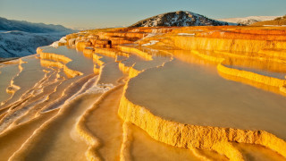 Mountain river snowy skycity sunset - snow free wallpaper for desktop