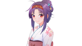 Purple hair kimono flower portrait 2 - a pink flower free wallpaper