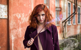 Redhaired woman wand serious magic - a wand free wallpaper
