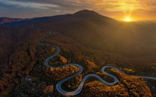 Winding road forest sunset mountain - winding free wallpaper