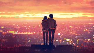 Cityscape sunset cyberpunk bridge ferriswheel - atey ghailan free wallpaper for desktop