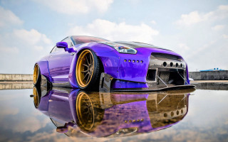 Purple car puddle reflections blue - a puddle of water free wallpaper