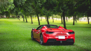 Red sports car nature field - luxury free wallpaper