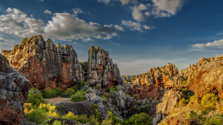 Rocky landscape trees cloudy sky - a rocky landscape free wallpaper for desktop