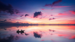 Sunset boat water clouds pink - arthur pan free wallpaper