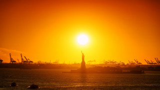 Water sunset statue liberty mountain - sunrise time free wallpaper for desktop