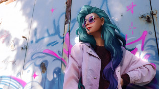 Green hair sunglasses pink jacket - a pink jacket free wallpaper