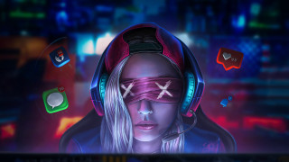 Futuristic woman headphones blindfold cyberpunk - a futuristic setting free wallpaper