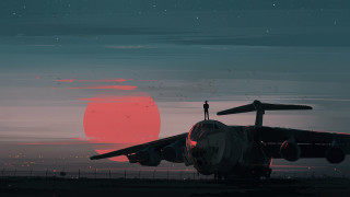 Person jet sunset cyberpunk aurora - art greg rutkowski free wallpaper
