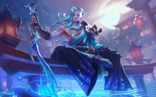 Woman sword boat city moon - du jin free wallpaper