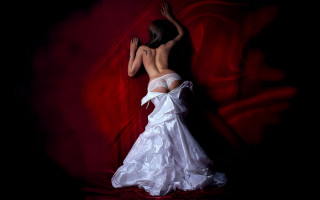Woman white dress red room - a red room free wallpaper