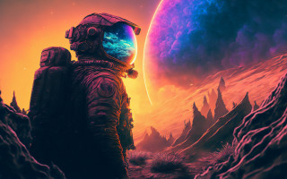 Space suit man planet purple - sci fi free wallpaper