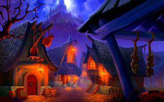 Village night castle fullmoon asia - andreas rocha free wallpaper