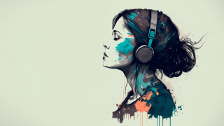 Woman headphones blue shirt side - art station free wallpaper for desktop
