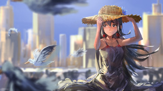 Woman dress hat birds city - a woman in a dress and hat free wallpaper