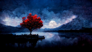 Tree lake moon clouds fantasy - anato finnstark free wallpaper for desktop