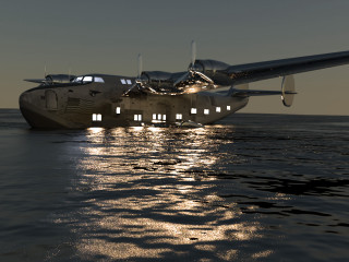 Plane floating water night time - its light free wallpaper for desktop