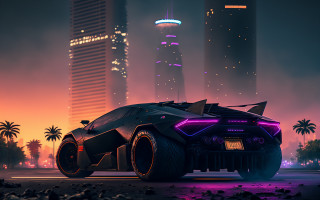 Futuristic car city night neon 4 - the top of the car free wallpaper