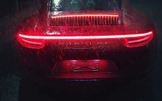 Red porsche rain cyberpunk city - its tail free wallpaper