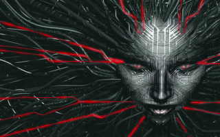 Cyberpunk face red eyes sharp - red line free wallpaper