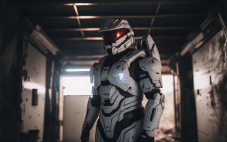 Robot helmet redlight retrofuturism mecha - dan luvisi free wallpaper