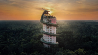 Tower dragon forest sunset matte - a tall tower free wallpaper