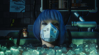 Woman bluehair mask crystals cyberpunk - a monitor free wallpaper