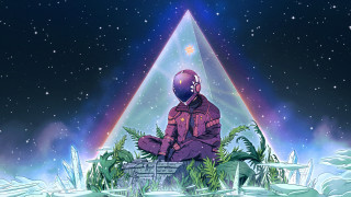 Man meditation triangle light plants - solarpunk free wallpaper
