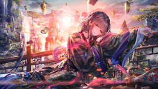 Woman forest bench fantasy anime - a forest free wallpaper