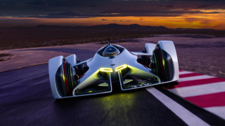 Futuristic car sunset road ocean - a futuristic car free wallpaper for desktop