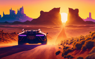 Desert road sunset rock formation - outrun free wallpaper