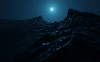 Large wave blue moon night - in the ocean free wallpaper
