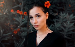 Woman flower hair art nouveau - orange flower free wallpaper