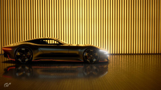 Black sports car yellow wall - a shiny surface free wallpaper for desktop