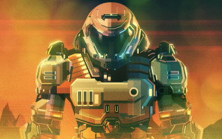 Robot cityscape glowing mecha sunset 2 - game art free wallpaper for desktop